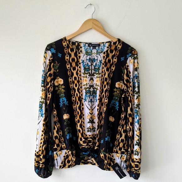 INC International Concepts Scarf Print Keyhole Blouse, M NWT - Picture 3 of 7